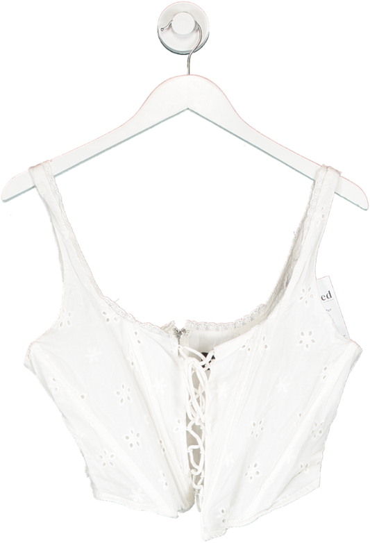 White Fox White Embroidered Lace Front Corset Top UK XL