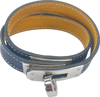 Hermès Kelly Double Tower Bracelet 18 Cm In Navy Blue Swift Leather Strap UK S
