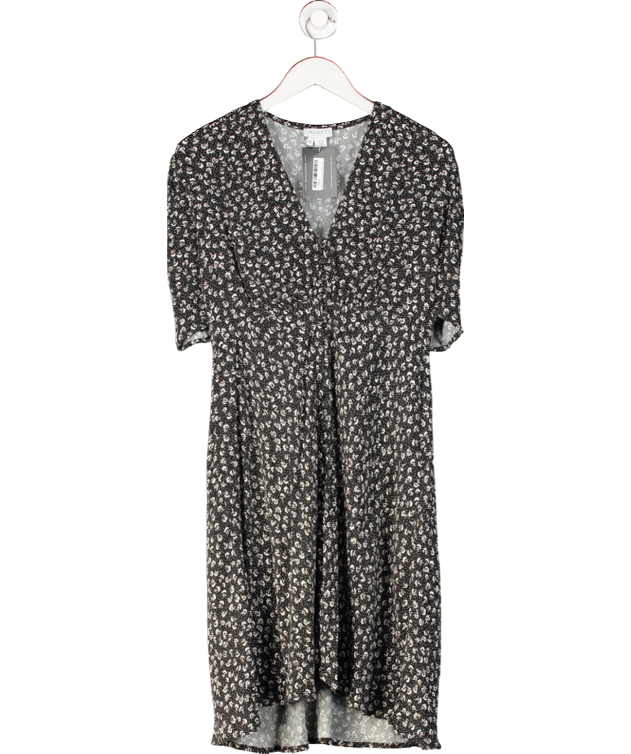 ghost Black Crepe Floral Midi Dress UK M