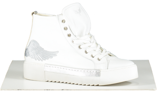 Marte White Angels Leather Silver Wing High Top Trainers UK 7 EU 40 👠