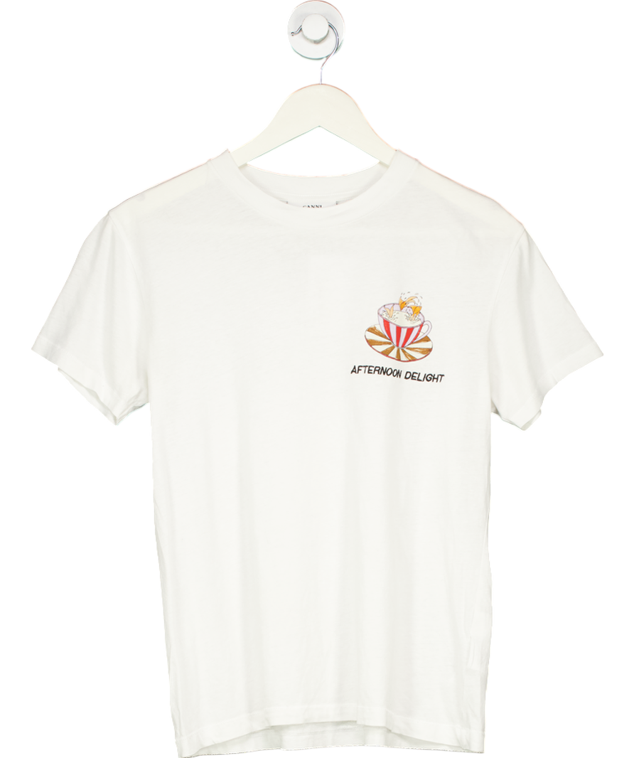 Ganni White Harway Afternoon Delight T-shirt UK M