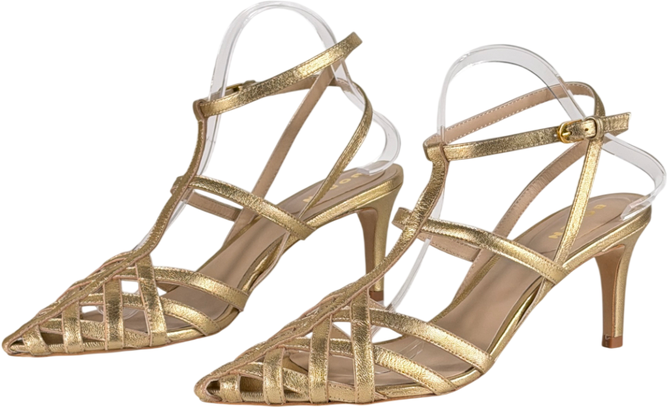 BODEN Metallic Gold Leather Cage Front Heels UK 8 EU 41