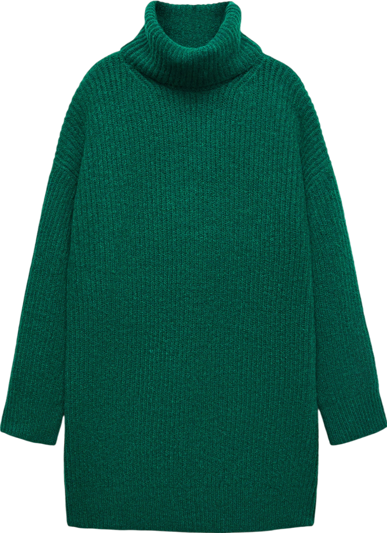 MANGO Green Ribbed Turtle Neck sweater Dress UK S