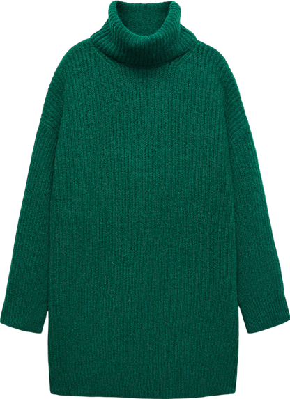 MANGO Green Ribbed Turtle Neck sweater Dress UK S