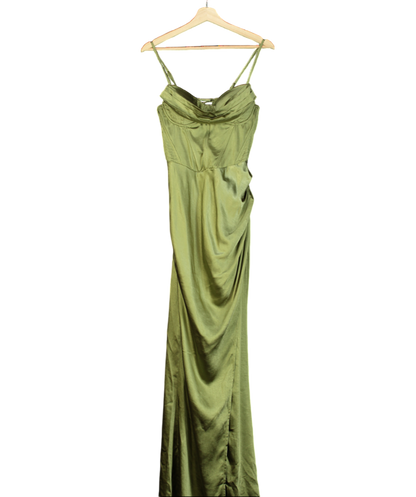 Club L Green Starlight Cowl Neck Satin Wrap Maxi Dress UK 10