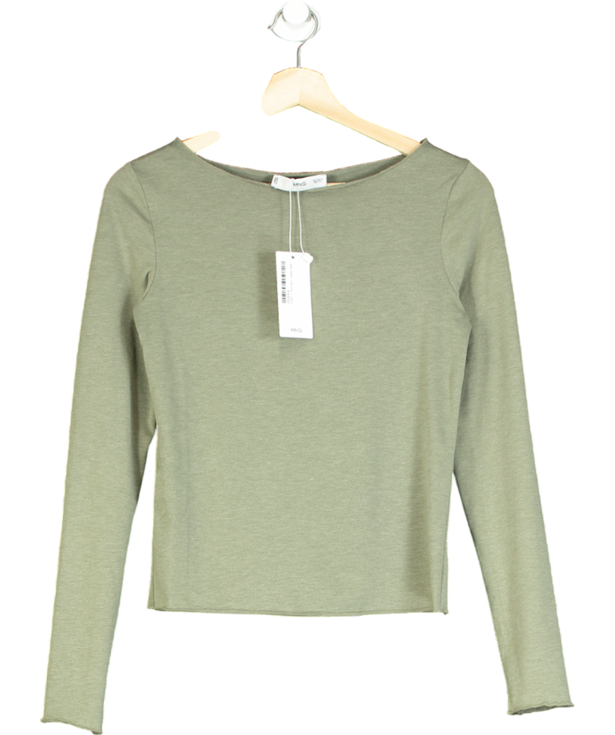 MANGO Green Long-sleeved Boat-neck T-shirt UK S
