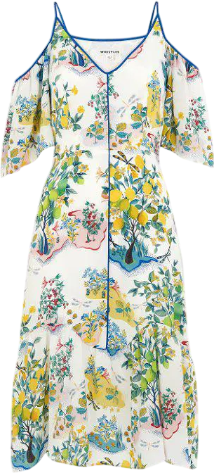 Whistles White / Multi Cold Shoulder Lemon Print Garden Dress UK 14