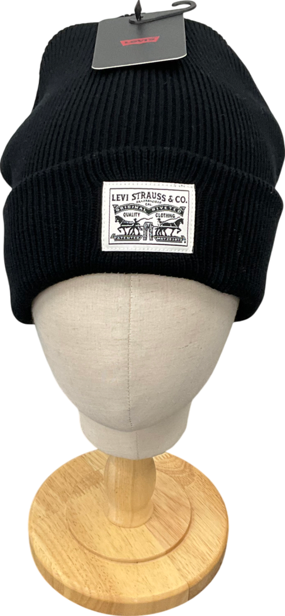 levis Black Backpatch Cotton Beanie Hat One Size