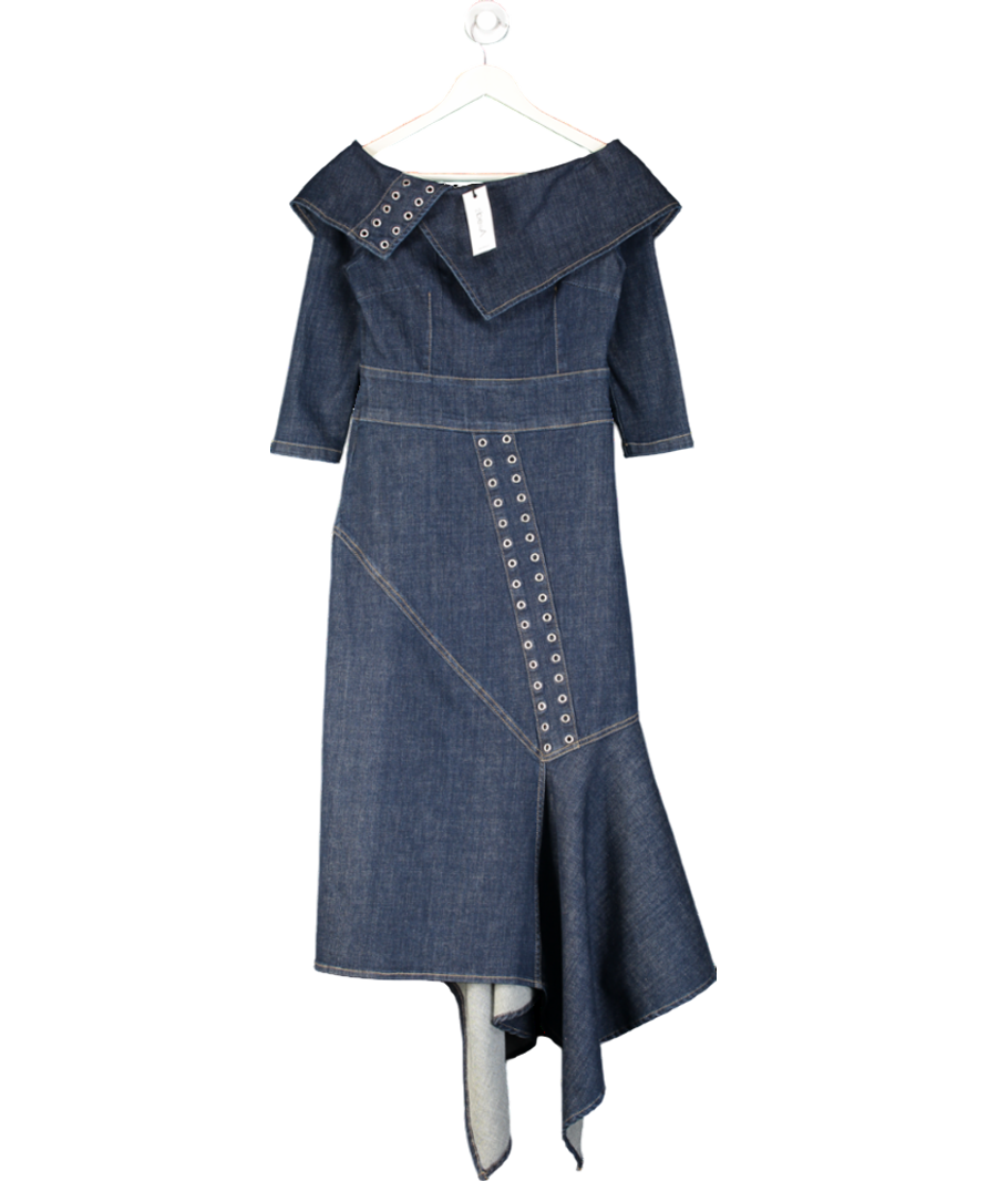 2be4A Blue Asymmetrical Denim Maxi Dress UK S
