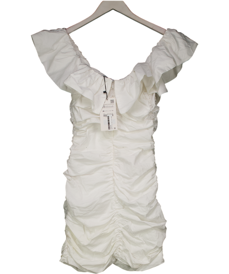 ZARA White Draped Poplin Bardot Mini Dress UK XS