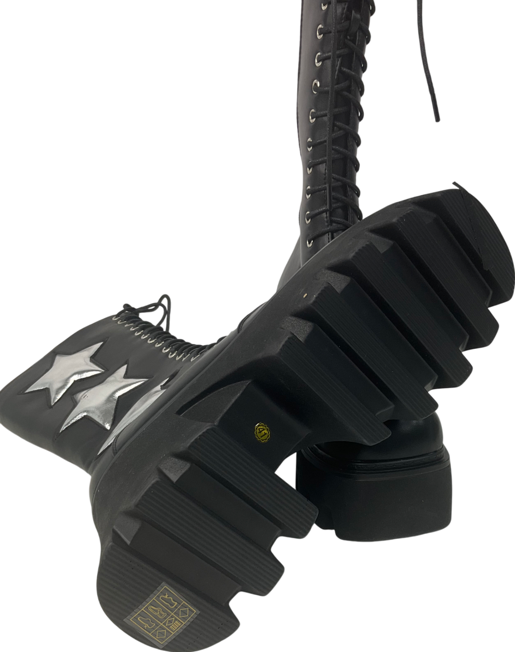 la moda Black 'big League' Chunky Platform Calf Boots UK 8 EU 41 👠