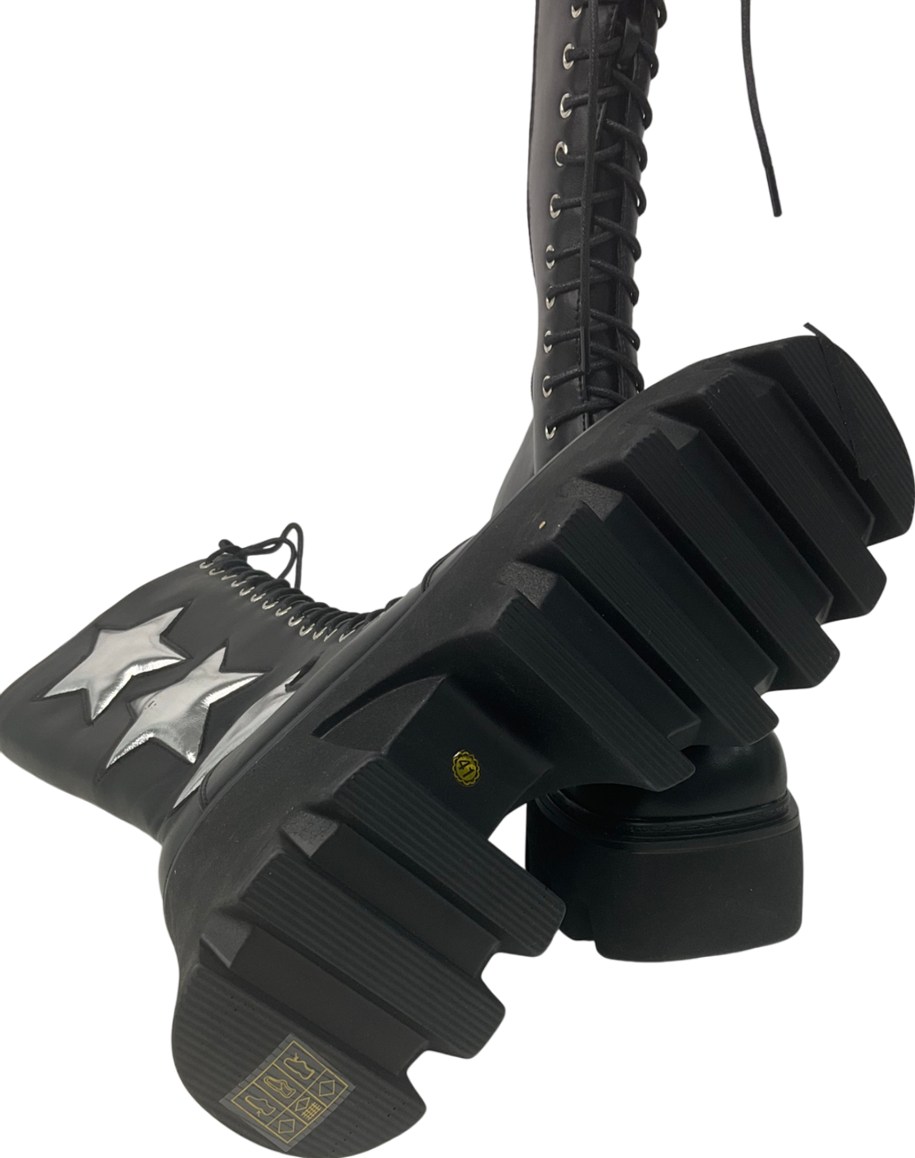 la moda Black 'big League' Chunky Platform Calf Boots UK 8 EU 41 👠