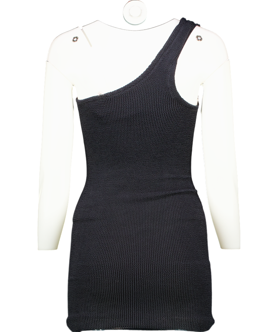 Hunza G Black Nancy One Shoulder Seersucker Dress UK One Size