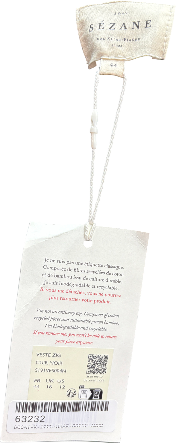 Sezane Black Zig Leather Jacket UK 16