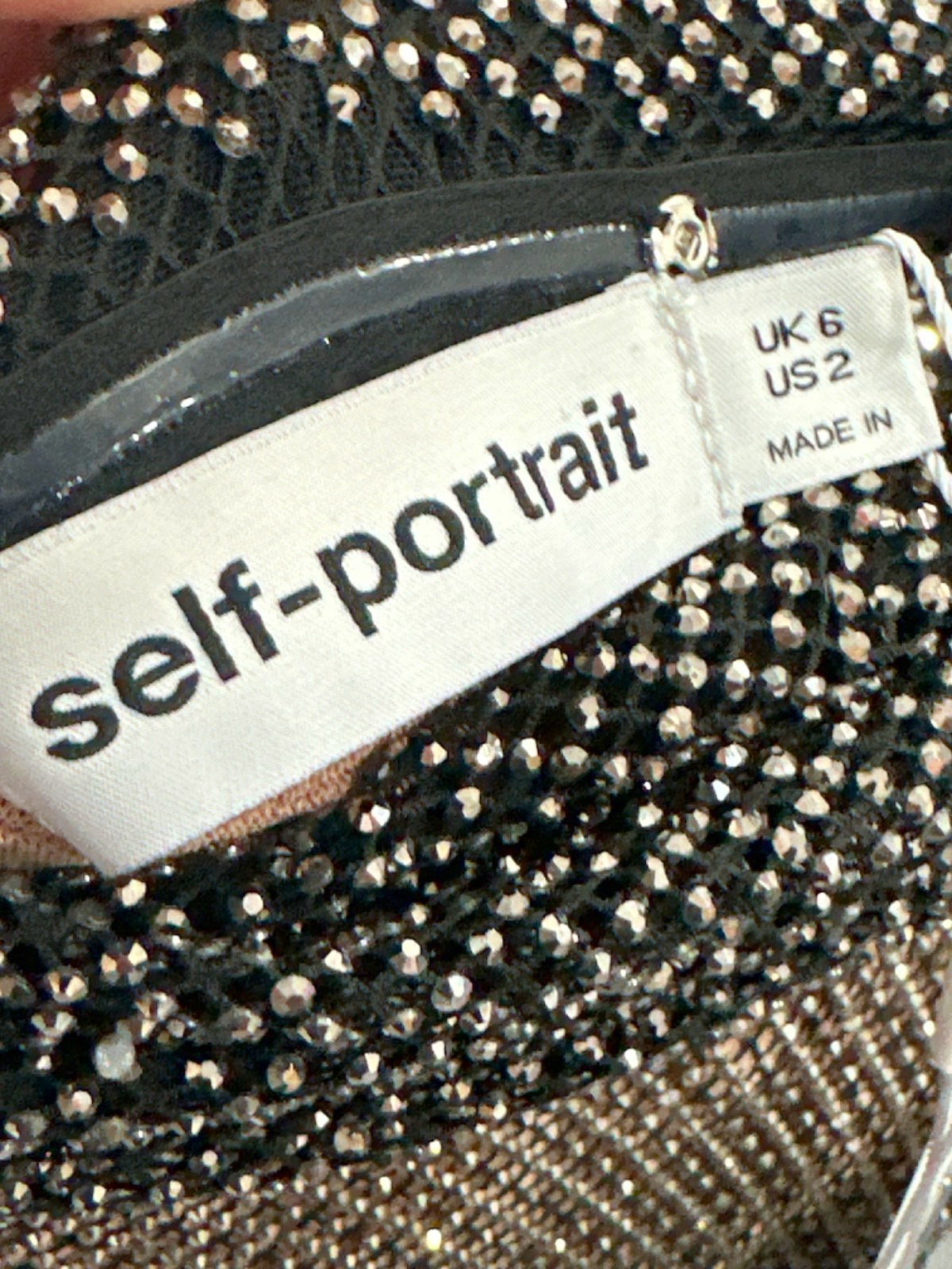 Self Portrait Black Crystal-Embellished fishnet gown UK 6