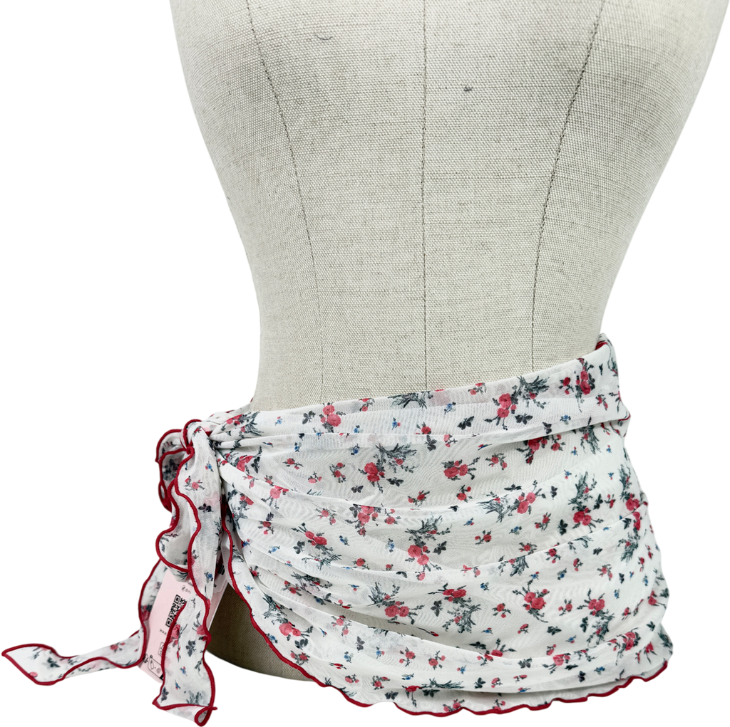 Oh Polly White Molinas Side-tie Sarong In Red Floral UK S