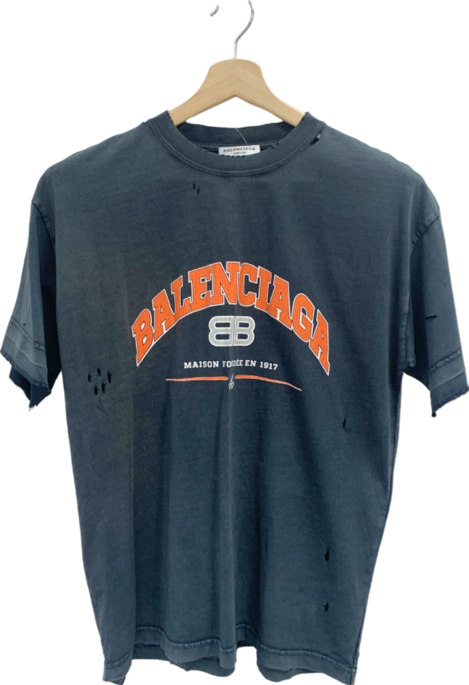 Balenciaga Black Distressed Logo T-Shirt UK M