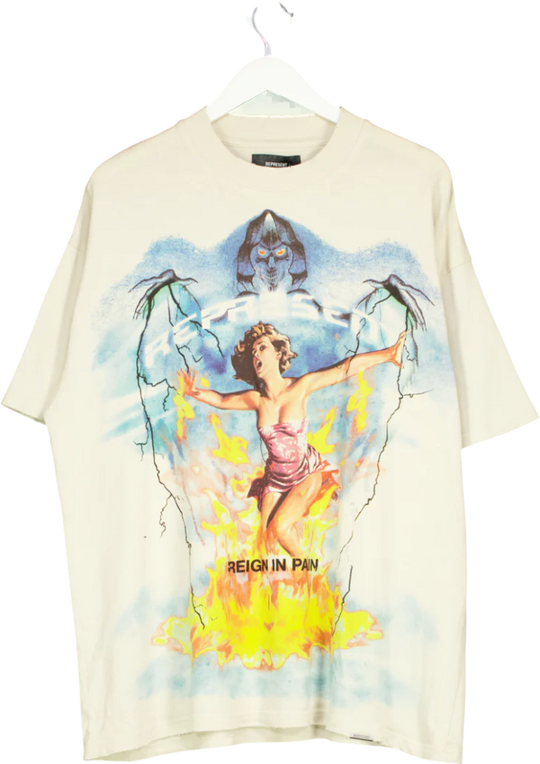 REPRESENT Beige 'reign In Pain" Graphic T-shirt UK M