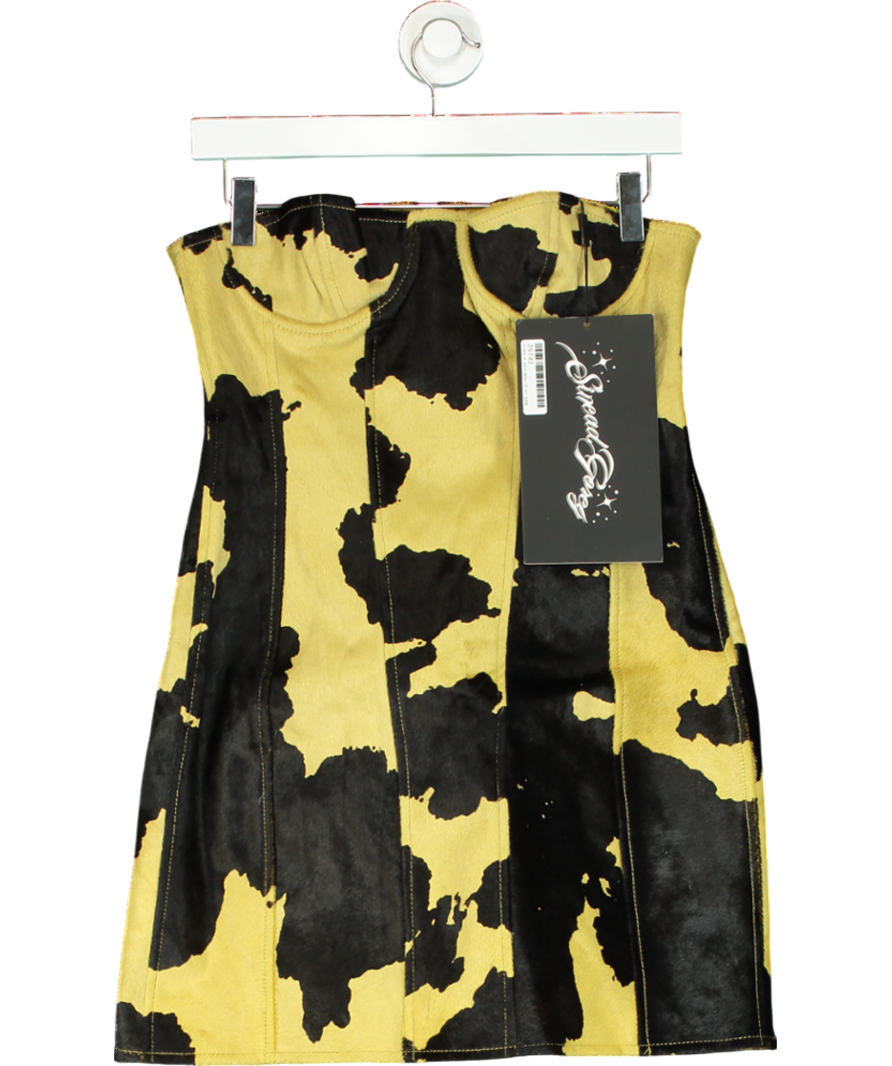 Sinead Gorey Yellow Printed Cow-hide Bustier Mini-dress UK M