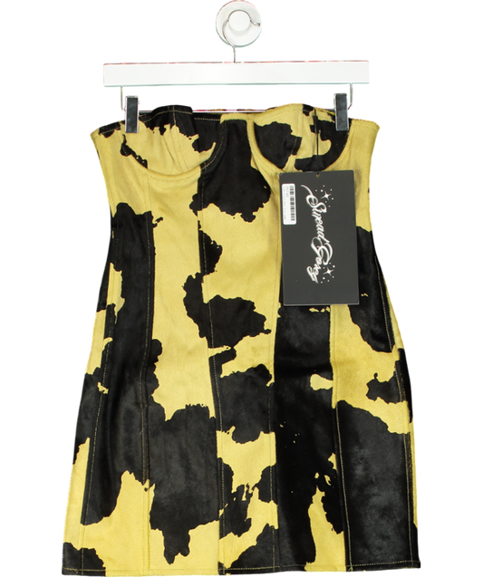 Sinead Gorey Yellow Printed Cow-hide Bustier Mini-dress UK M