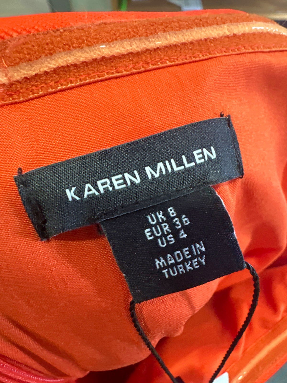 Karen Millen Orange Italian Structured Rib Bardot Button Through Tailored Midi Dress UK 8