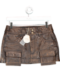 Camila Coelho Distressed Brown Real Leather Billy Mini Skirt UK XS