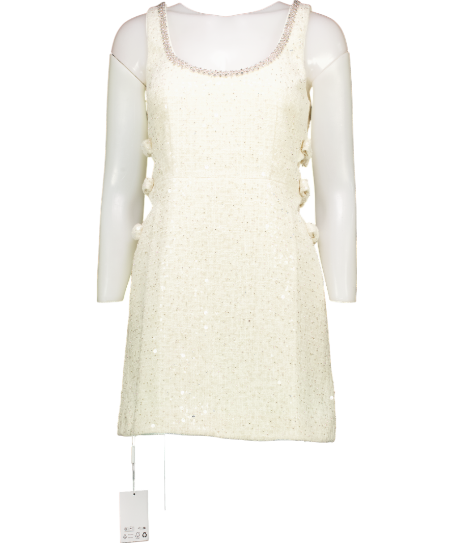 Self-Portrait Cream Boucle Embellished Neck Cut Out Mini Dress UK 4