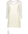 Self Portrait Cream Boucle Embellished Neck Cut Out Mini Dress UK 4
