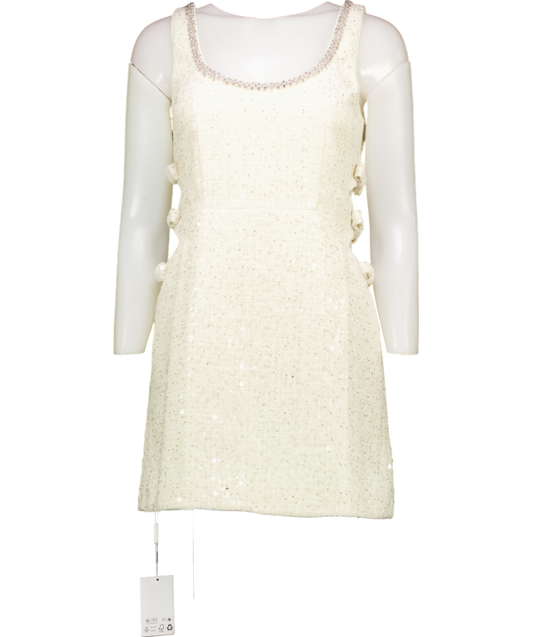 Self-Portrait Cream Boucle Embellished Neck Cut Out Mini Dress UK 4