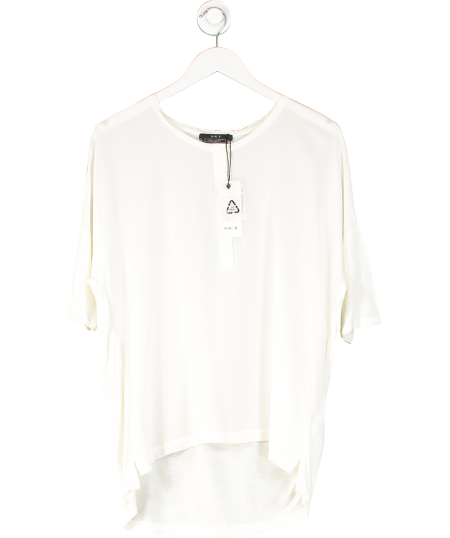 SET Cream Zoey 100% Silk Button T-shirt UK 4