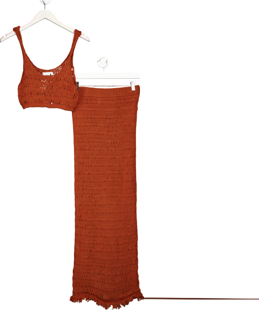 ASOS Edition 2-piece Knitted Beach Top And Maxi Skirt In Rust Brown UK S