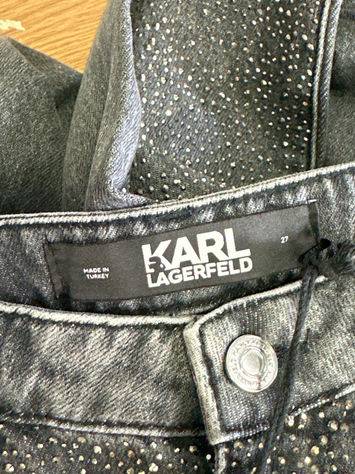 Karl Lagerfeld Grey Rhinestone Splash Denim Pants W27