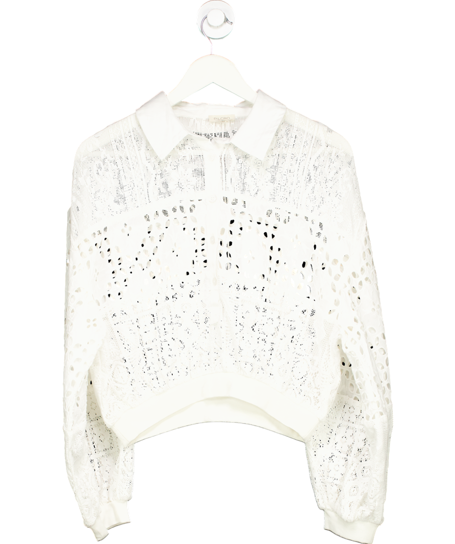 Anthropologie White Cutwork Bubble Sleeve Shirt UK S