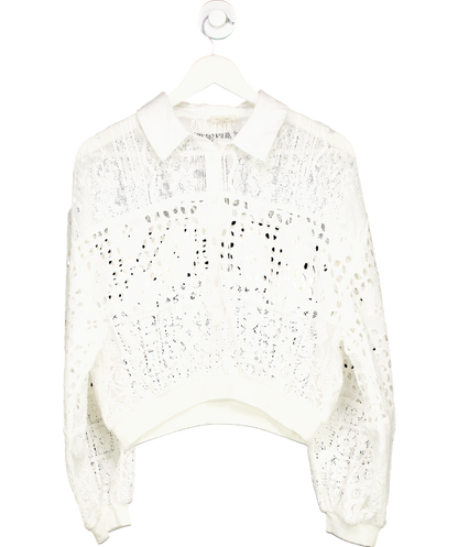 Anthropologie White Cutwork Bubble Sleeve Shirt UK S