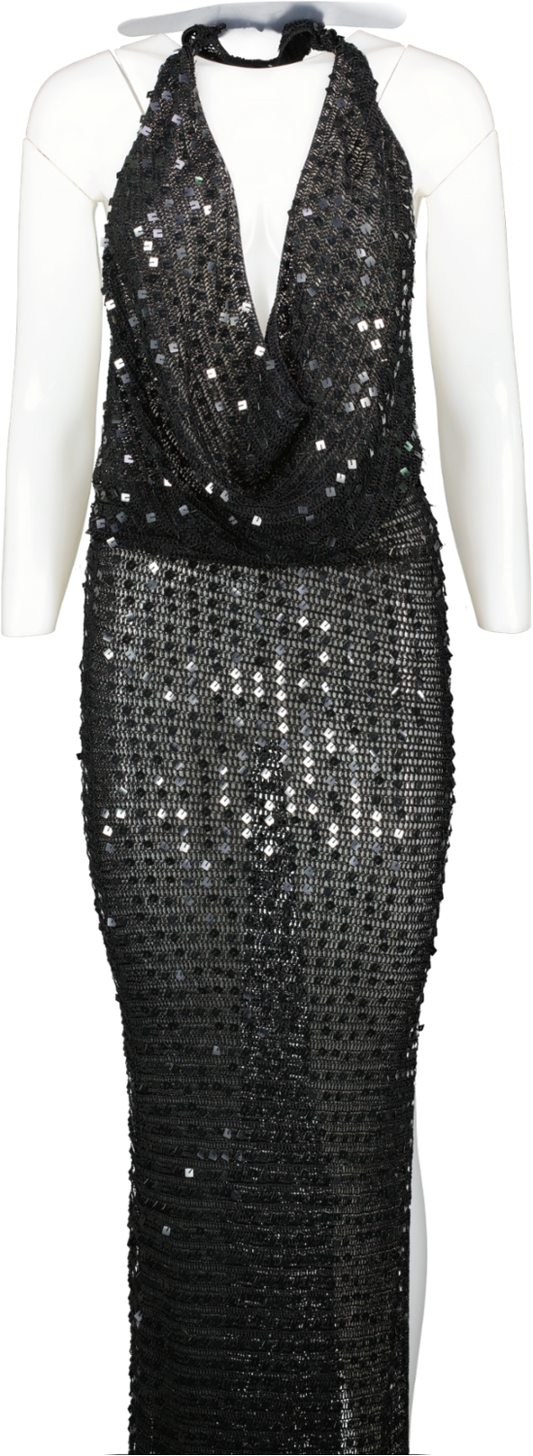 Aya Muse Black Halterneck Sequin Maxi Dress UK XS/S