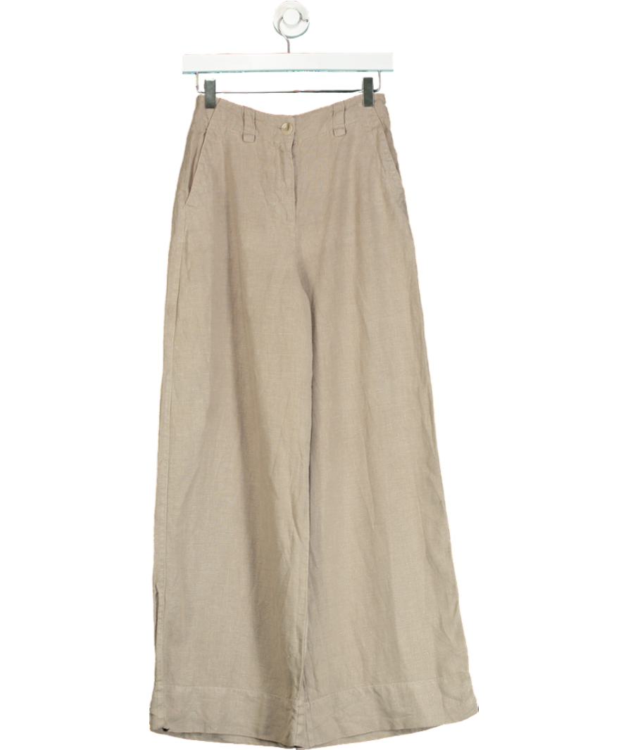 REISS Beige Linen Wide Leg Garment Dyed Trousers UK 4