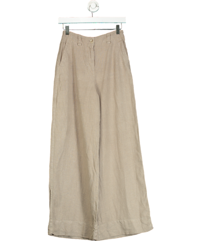 REISS Beige Linen Wide Leg Garment Dyed Trousers UK 4