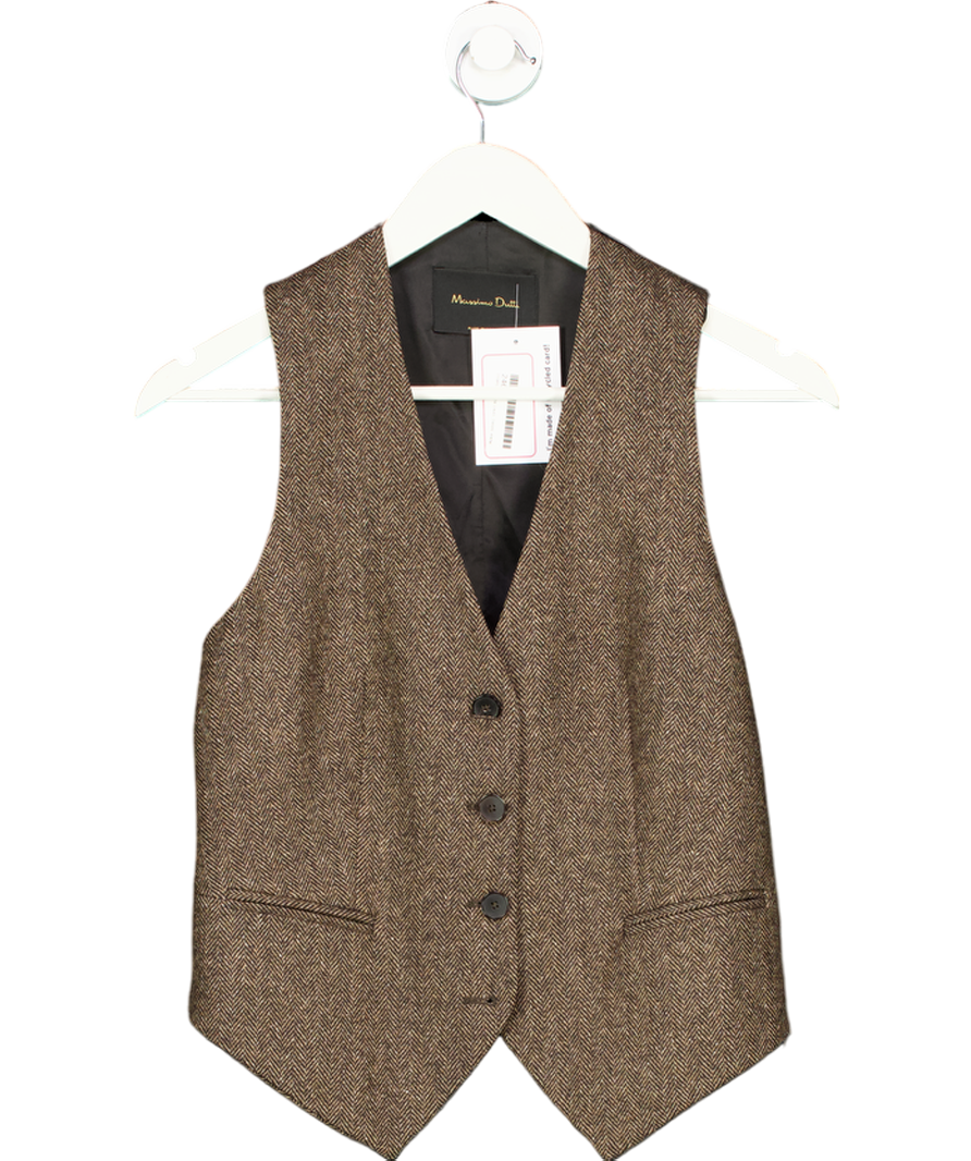 Massimo Dutti Brown Melange Wool Blend Suit Waistcoat UK 8