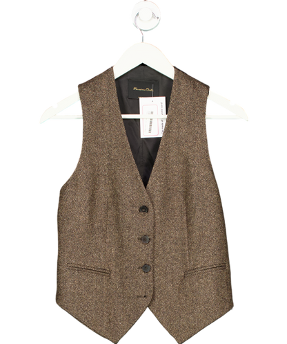 Massimo Dutti Brown Melange Wool Blend Suit Waistcoat UK 8