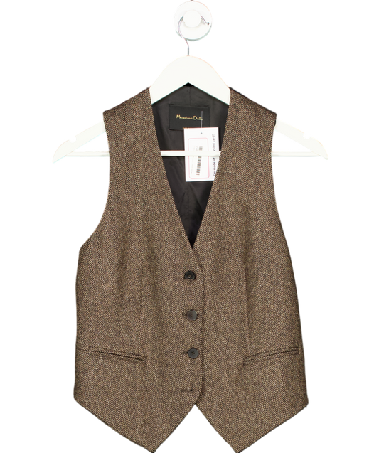 Massimo Dutti Brown Melange Wool Blend Suit Waistcoat UK 8