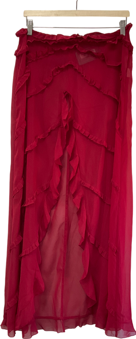 Ego Low Waist Frill Detail Maxi Beach Skirt In Red Mesh UK 12