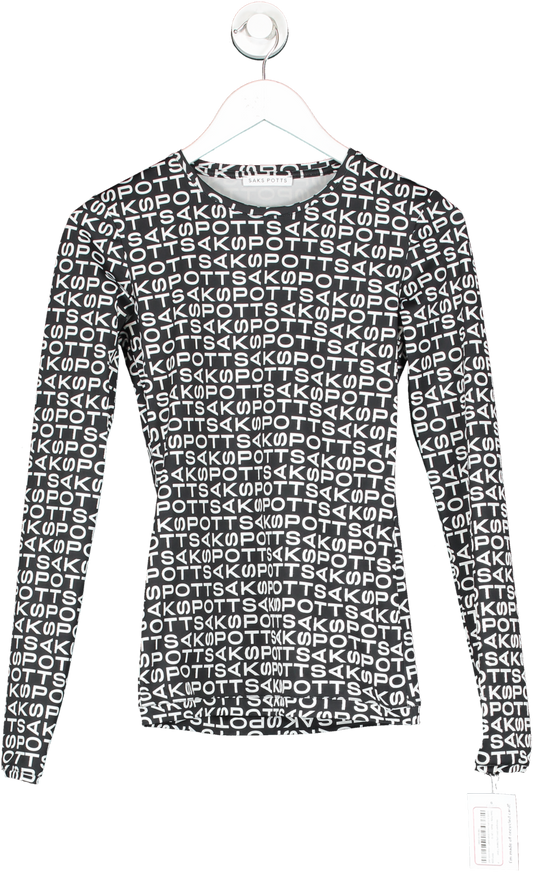 Saks Potts Black Monogram Slim Long Sleeve T Shirt UK 10