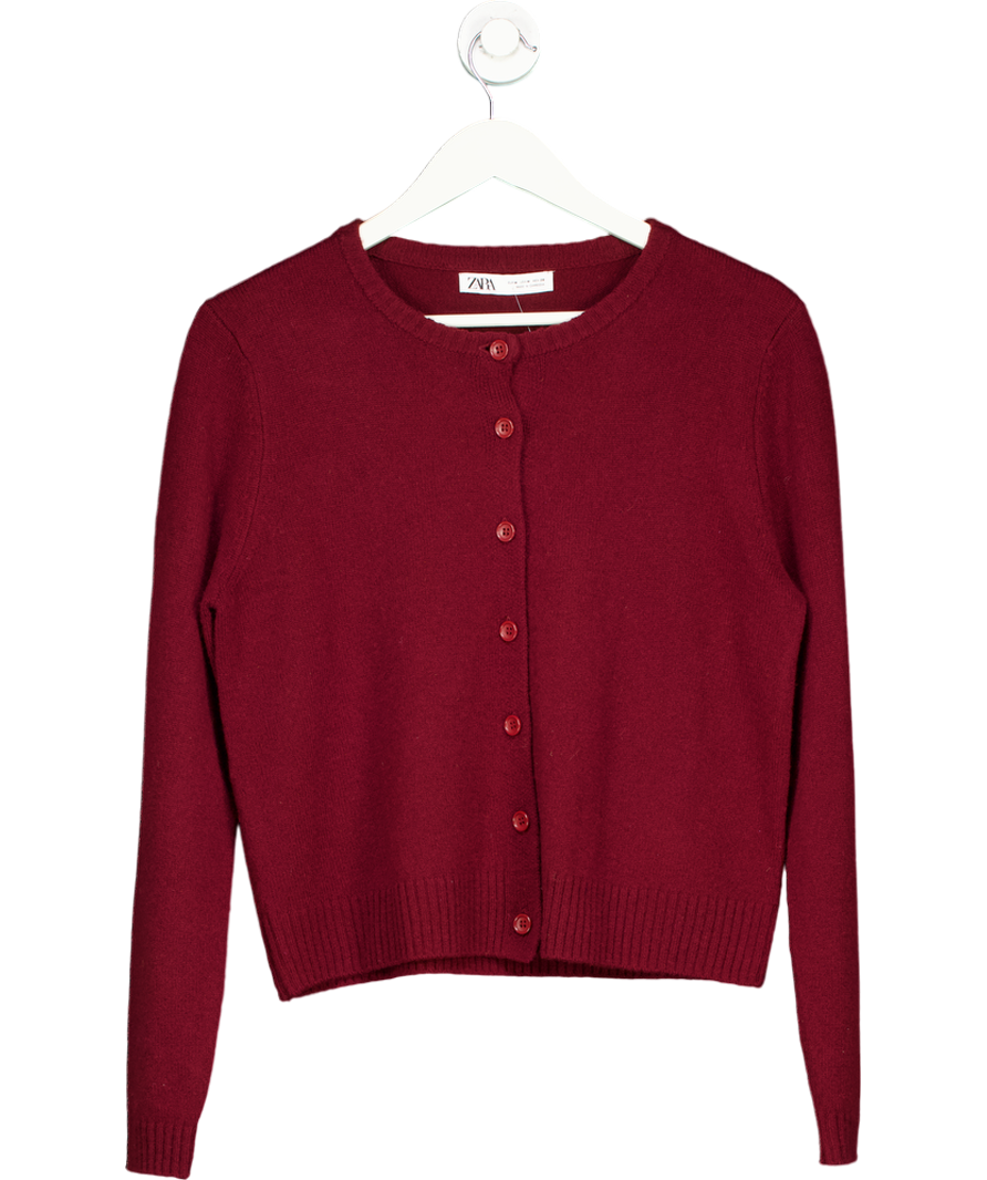 ZARA Red Burgundy Wool Classic Cardigan UK M