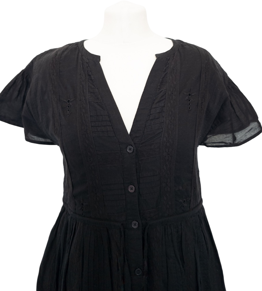 The White Company Black Broderie Anglaise Scallop Hem Organic Cotton Midi Dress UK 8