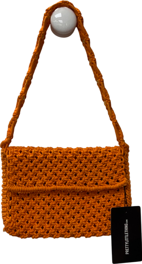 PrettyLittleThing Orange Knit Macrame Gold Bead Shoulder Bag