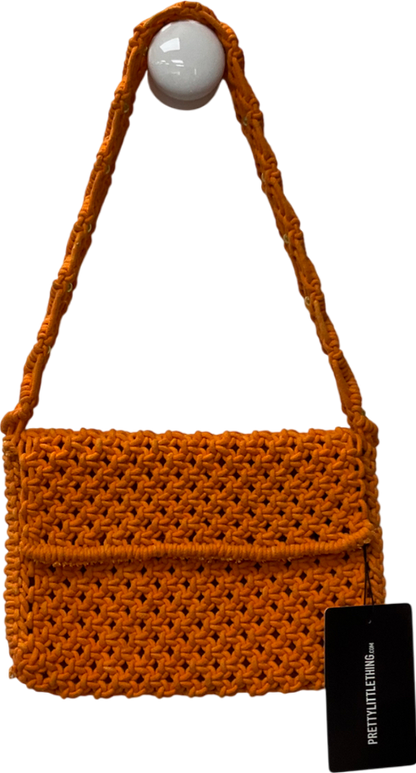 PrettyLittleThing Orange Knit Macrame Gold Bead Shoulder Bag