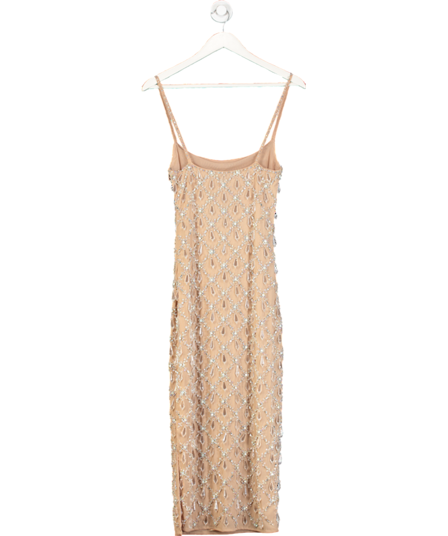 oceanus Nude Calliope Crystal Beaded Maxi Dress UK S