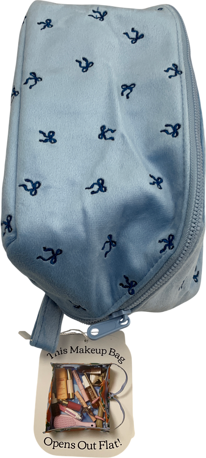 The Flat Lay Co. Makeup Box Bag - Ditsy Bows Blue Embroidered Velvet One Size
