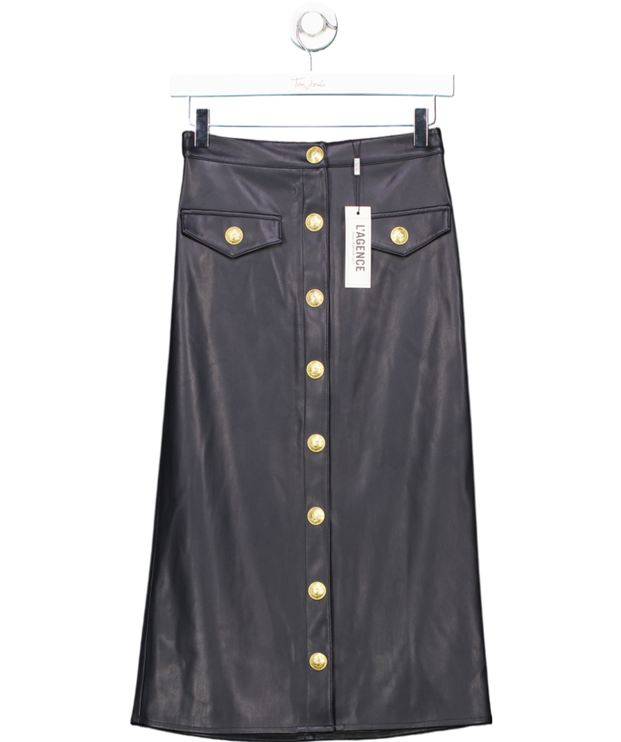 `L'Agence Black Milann Vegan Leather Skirt Sz0 UK 4