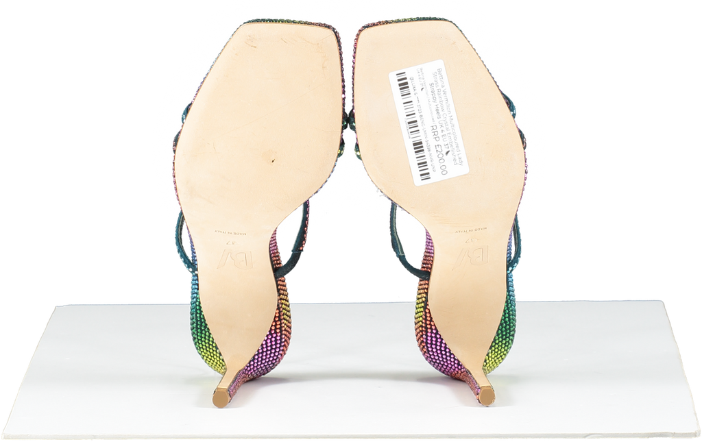 Bettina Vermillon Multicoloured Lady Strass Rainbow Crystal Embellished Strappy Heels UK 4 EU 37 👠